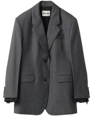 Miu Miu Single-Breasted Prince Of Wales Check Grisaille Jacket - Black