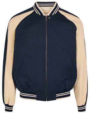 Valentino Paneled Cotton Bomber Jacket - Blue