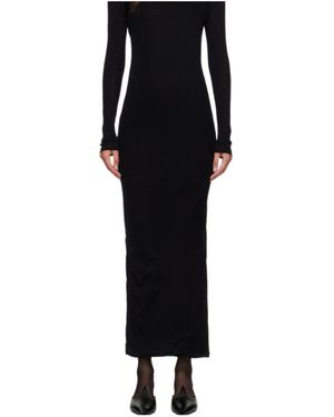 Jean Paul Gaultier Ribbed Twisted Double Layer Piercing Midi Dress - Black