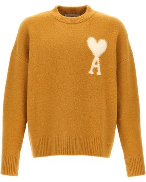Ami Paris Ami De Coeur Logo Intarsia-Knit Sweater - Orange