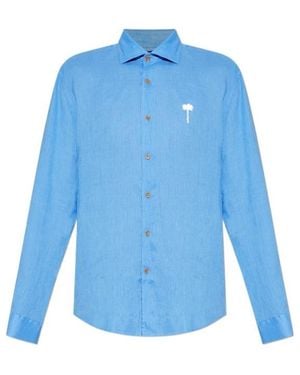 Palm Angels Logo Embroidered Shirt - Blue