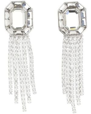 Self-Portrait Crystal Droplet Fringe Earrings - White