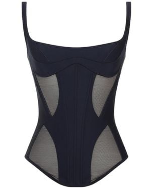 Mugler Illusion Semi-Sheer Corset Top - Blue