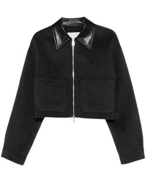 Nanushka Leather-Trimmed Zip-Up Jacket - Black