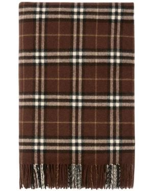 Burberry Check Fringing Cashmere Blanket - Brown