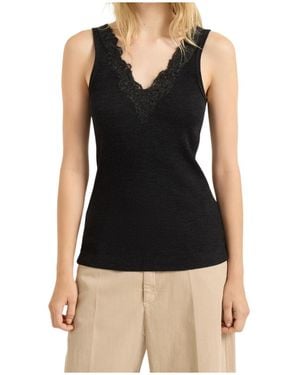 Brunello Cucinelli Ribbed Lace Top - Black