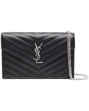 Saint Laurent Cassandre Envelope Chain Wallet - Black