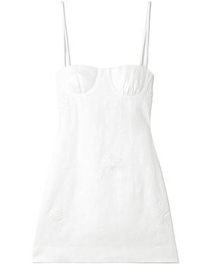 SIR. Alessandra Gathered Embroidered Linen Mini Dress - White