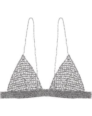 Golden Goose Crystal-Embellished Crochet Top - Grey