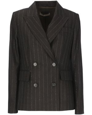D.exterior Pinstriped Double-Breasted Blazer - Black
