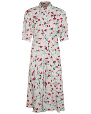 Marni Floral Printed Midi Dress - White