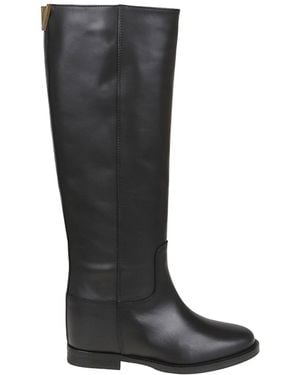 Via Roma 15 V Logo Round Toe Boots - Black