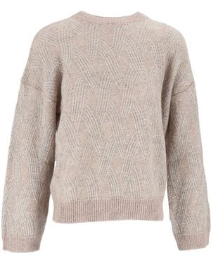 Peserico Sequin-Embellished Cable-Knit Sweater - Natural