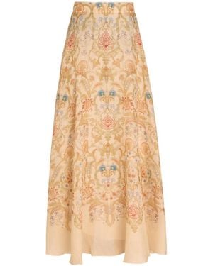 Zimmermann Printed Linen And Silkblend Maxi Skirt - Natural
