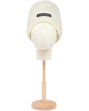 Patou Logo Patch Turn-Up Brim Beanie - White