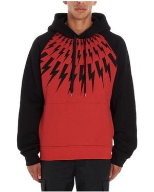 Neil Barrett Lightning Printing Hooded Jumper - Red