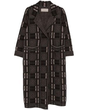D.exterior Checked Long Coat - Black
