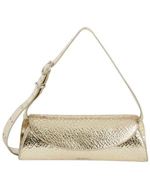 Jil Sander Cannolo Crackled Foldover Top Clutch Bag - Metallic