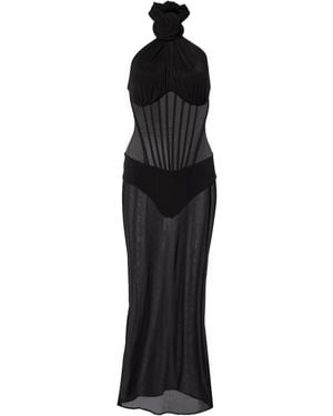 Magda Butrym Floral-Applique Sheer Cocktail Dress - Black