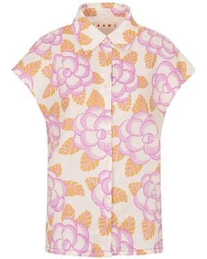 Marni Floral Cap-Sleeved Shirt - Pink