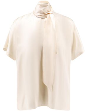 Brunello Cucinelli High-Neck Silk Blouse - White