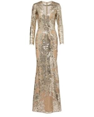Elie Saab Embroidered Sequined Tulle Gown - Natural