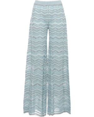 D.exterior Metallic Chevron Wide-Leg Pants - Blue