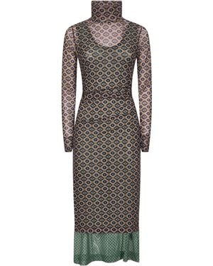Dries Van Noten High-Neck Long-Sleeved Gathered Dress - Gray