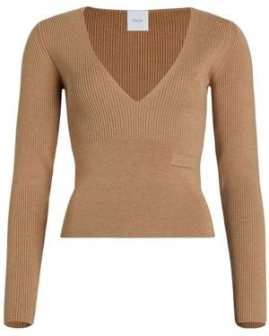 Patou Fitted V-Neck Knitted Jumper - Brown