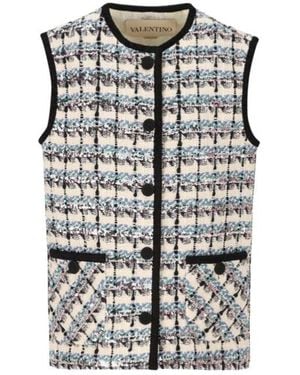 Valentino Button-Up Tweed Gilet - Gray