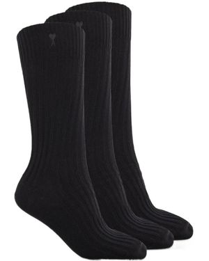 Ami Paris Ami Ami De Coeur Three Pack Socks - Black
