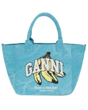 Ganni Banana Print Tote Bag - Blue