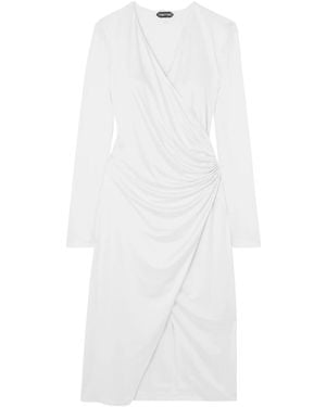 Tom Ford Silk-Jersey Wrap Midi Dress - White