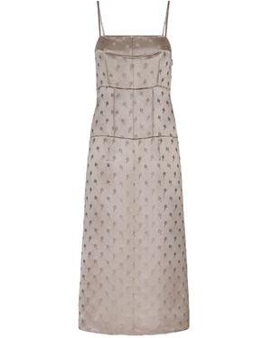 Fendi Floral Detailed Sleeveless Midi Dress - Gray