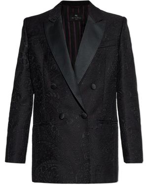 Etro Double Breasted Floral Paisley Motif Blazer - Black