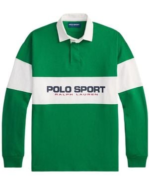 Ralph Lauren Polo Logo Stripe Rugby Polo Shirt - Green