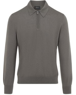 Brioni Quarter-Zip Wool Polo Shirt - Grey
