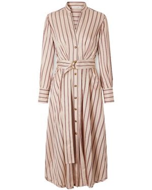 Zimmermann Valiant Belted Striped Satin Midi Dress - Pink