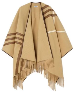 Burberry Leather Trim Cashmere Cape - Natural