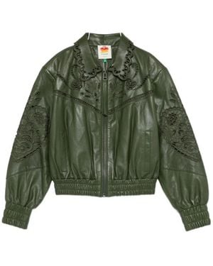 FARM Rio Richelieu Heart Embroidered Zip-Up Jacket - Green