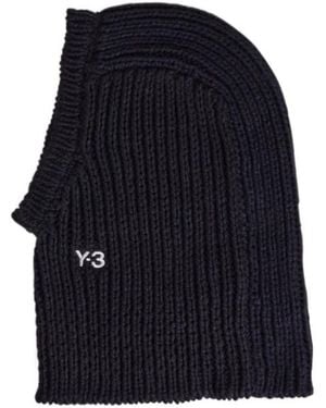 Y-3 Logo Embroidered Knitted Hood - Blue