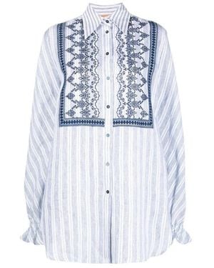 Ermanno Scervino Stripe-Print Embroidered Shirt - Blue