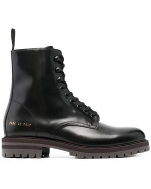Common Projects Side Logo-Print Lace-Up Boots - Black