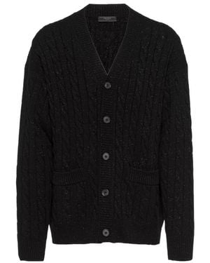 Prada Cable-Knit Button-Up Cardigan - Black