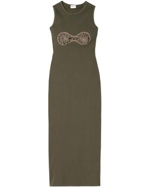 Magda Butrym Crochet-Trimmed Ribbed Jersey Midi Dress - Green