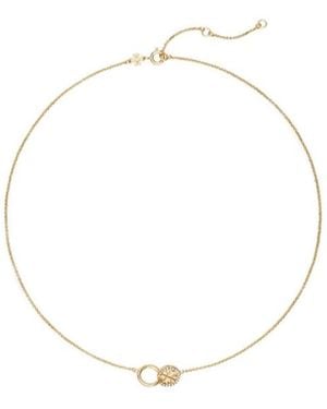 Tory Burch Logo-Charm Chain Necklace - Metallic