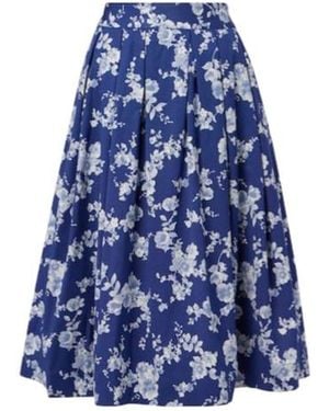 Carolina Herrera Floral Faille Midi Skirt - Blue