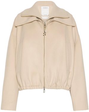 Sportmax Pure Wool Bomber Jacket With Removable Bib - Natural