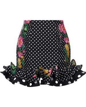 Charo Ruiz Alameda Shirred Ruffled Floral-Print Polka-Dot Cotton-Blend Mini Skirt - Black