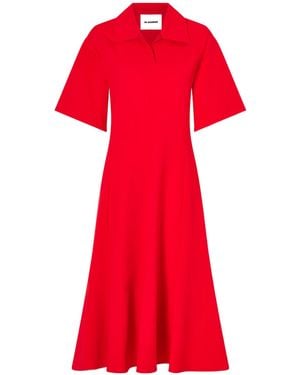 Jil Sander Patchwork Crepe Midi Dress - Red